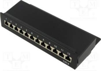 Patch panel; black; RJ45 socket x12