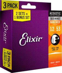 Elixir 16539 Acoustic Nanoweb Light 3-Pack