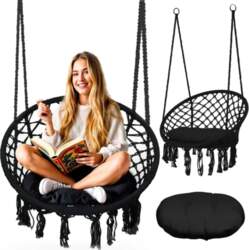 BOHO melns dārza šūpuļkrēsls