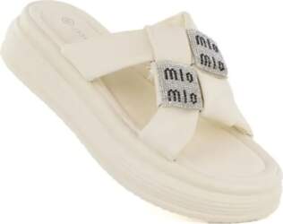 Sieviešu beige platform flip-flops with zircons