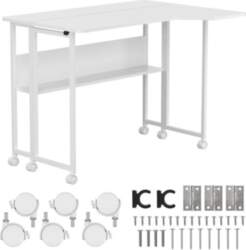 MCN Maclean Folding Desk/Table, White, Mobile