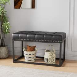 36 Vintage Upholstered Bench with Button