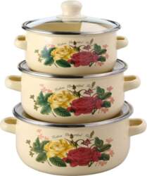 3pcs 16/18/20cm Enamel Pot Visible Floral
