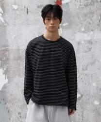 AGOD Side Button Henley Neck Striped