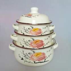 Enamel Pot Enamel Powder Rose Three-piece