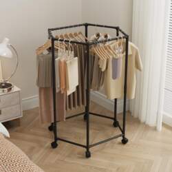 Hexagonal 360 Rotatable Rolling Garment Rack