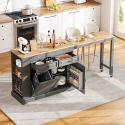 Kitchen Island on Casters, Extendable Dining