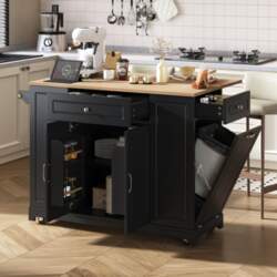 Kitchen Island with Casters, Extendable Dining