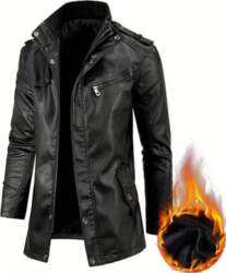 Men`s Trendy Long-Style Windproof Leather Jacket