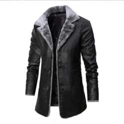 Men Winter Long Thick Fleece PU