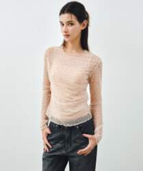 MONGDOL Side Shirred Flower Mesh Long