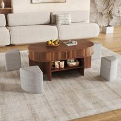 Oval storage coffee table with vertical
