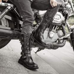 Size 38-46 Men`S Leather Motorcycle Long