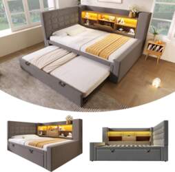 Upholstered bed 90x200 cm with pull-out
