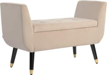 Upholstered Bench with Storage, Armrests, Velvet-Like
