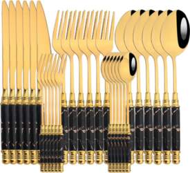 30Pcs Tableware Set Mirror Ceramic HandleGold
