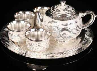 Dragon Phoenix Metal Silver Tea Set