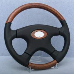 JDM 360mm Wood Grain Black Leather