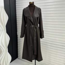 Large Collar Mid Length Leather Jacket