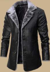 Men`s Long Leather Coat PU Jacket