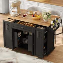Mobile Kitchen Island with Folding Worktop