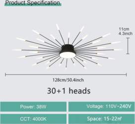 Modern Ceiling Light, 30+1 Lights Metal