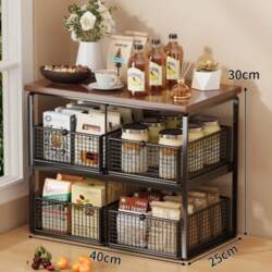 Multi-Layer Kitchen Mesh Shelves Solid Wood