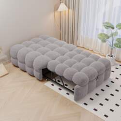 Upholstered Bed, 2-in-1 Footstool, Pull-Out Sofa