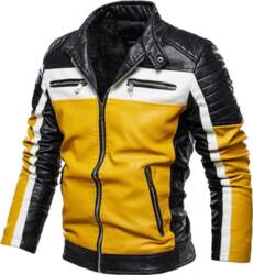 Vīriešu dzeltena ādas jaka Patchwork Biker