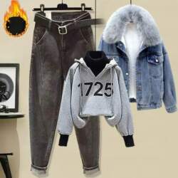 Winter Fur Collar Lamb Wool Denim