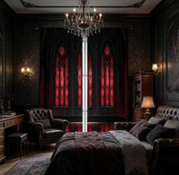 2PCS Digital Printed Curtains, Gothic Red