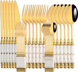30Pcs Tableware Set Mirror Ceramic HandleGold