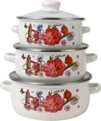 3pcs 16/18/20cm Enamel Pot Visible Floral
