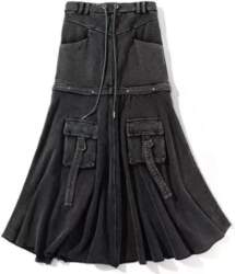 Detachable Black Multi-pocket Tooling Denim Long