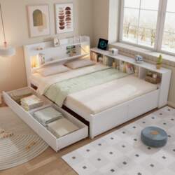 Double Panel Bed, Headboard with Storage