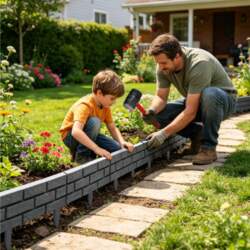 Garden Fencing 4 Pieces Stone Effect