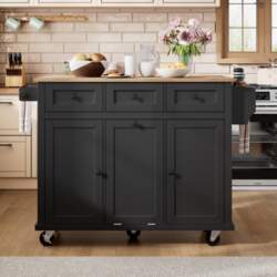 Kitchen Island with Casters, Extendable Dining
