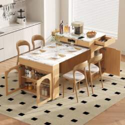Kitchen Island with Casters, Extendable Dining