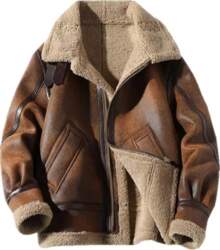Men Faux Shearling Lined Jacket Zip‑Up