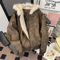 Men`s Oversized Washed Leather Jacket with