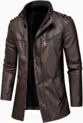 Men`s Trendy Long-Style Windproof Leather Jacket