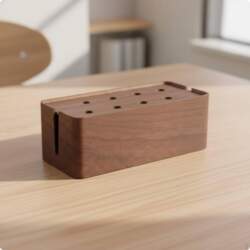 Power Strips Box Walnut Finish Desktop