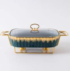 Rectangular Golden Ceramic Baking Casserole Pot