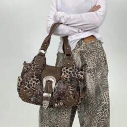 Retro Leopard Print Patchwork Tote Bag