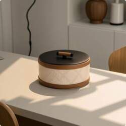 Round Storage Box with Handle WovenTexture