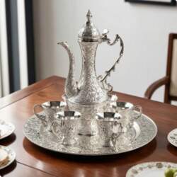 Turkish Coffee Pot and Cups SilverToned