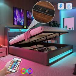 Upholstered Bed with USB 140x200cm, LED