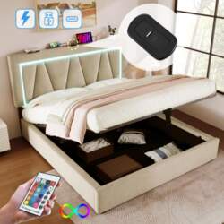 Upholstered LED Double Bed with USB