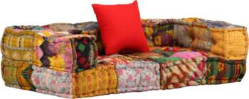 Vidaxl Moduāls Pufs, 2-vietīgs, Patchwork, Audums