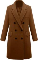 Womens Mid-Length Wool Blend Coat Double-Breasted